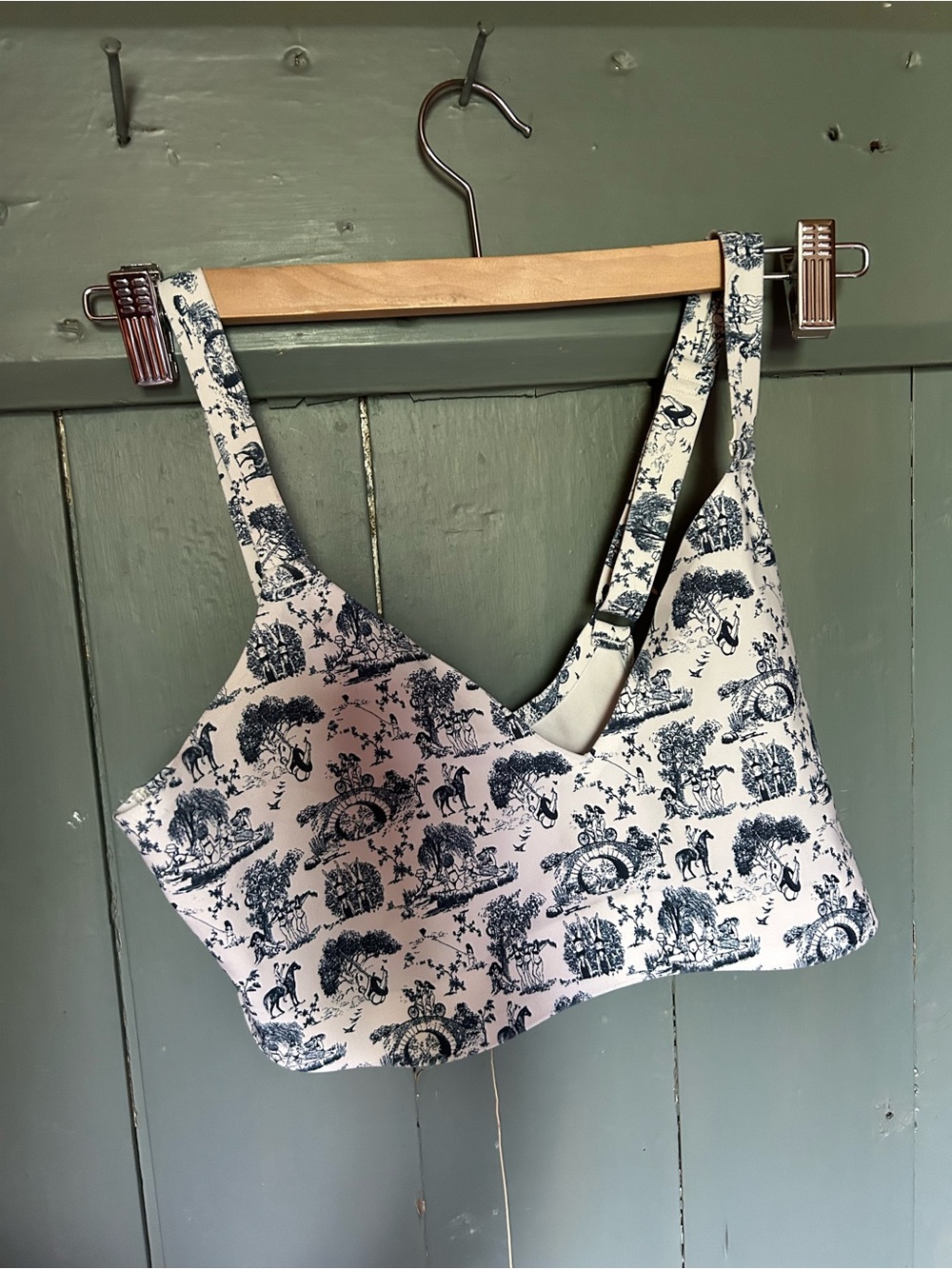 Toile Print Parade Bralette Crop Top in Cream & Navy
